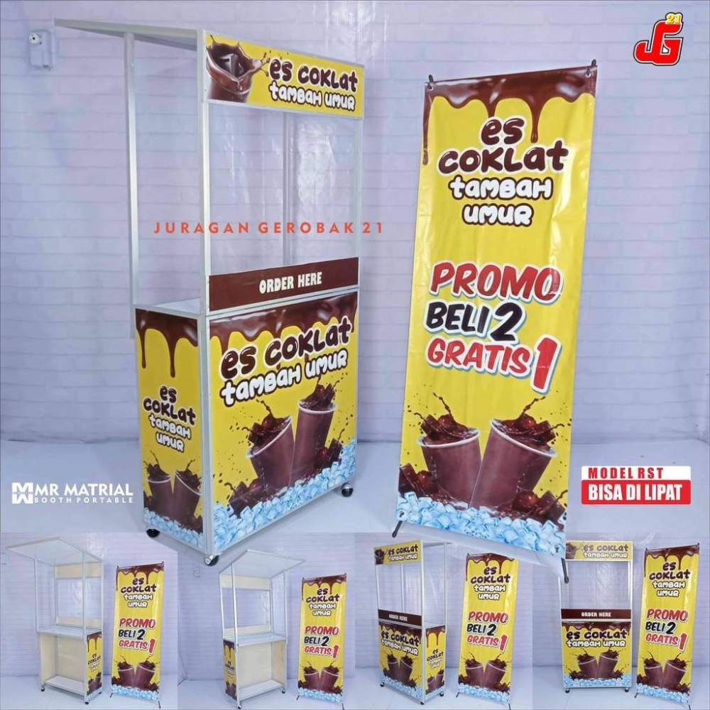 Booth Portable RST Gerobak Lipat Full Rangka Siku Free Sekat Depan Untuk Pilihan Dengan Gambar #boothportable #gerobaklipat #mejajualan