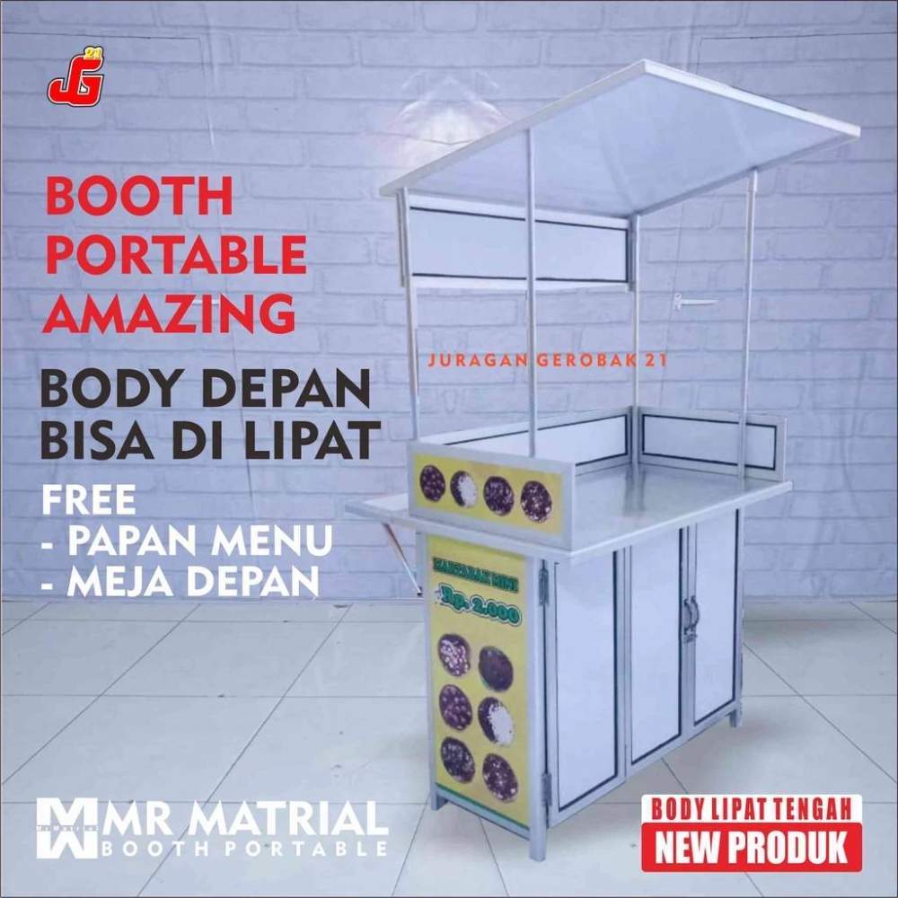 Booth Portable Komplit Lipat Tengah Gerobak Jualan Praktis Meja Bongkar Pasang