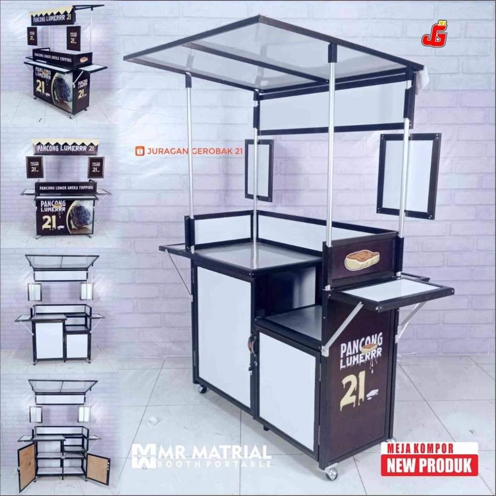 Booth Portable Komplit Kompor Tulang Hitam Gerobak Jualan Meja lipat