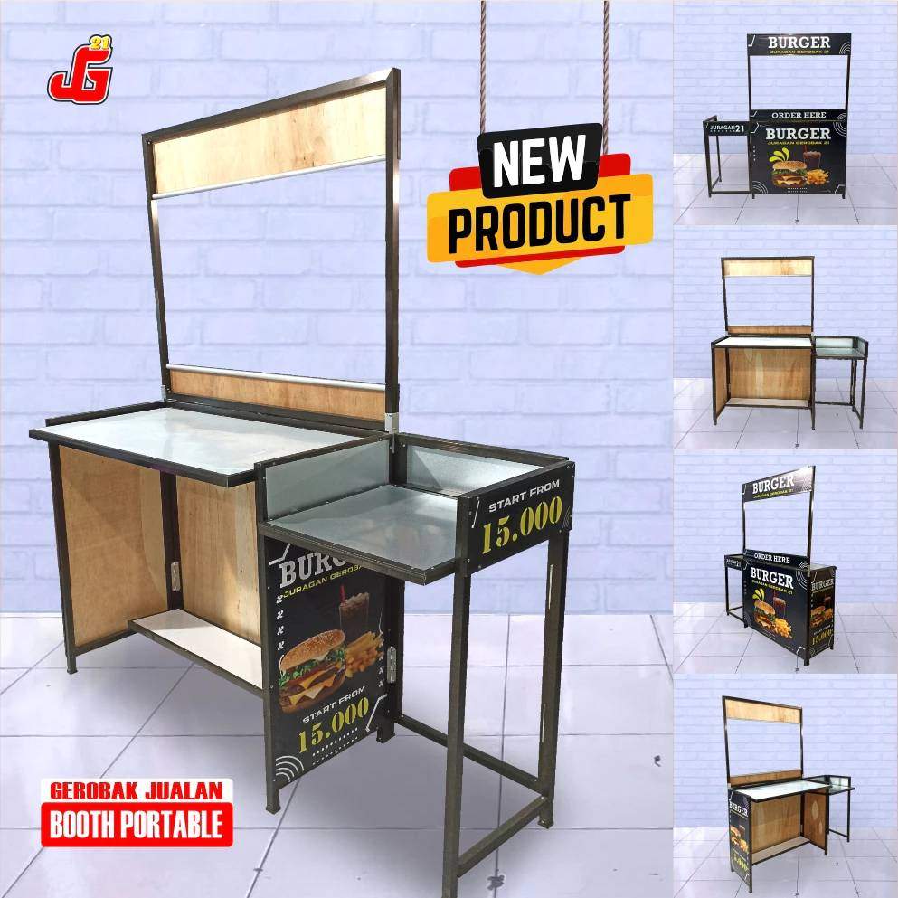 Booth Portable Meja Lipat Jualan Juragan Gerobak 21 Model Rst Tamabahan Meja Kompor Tulang Hitam
