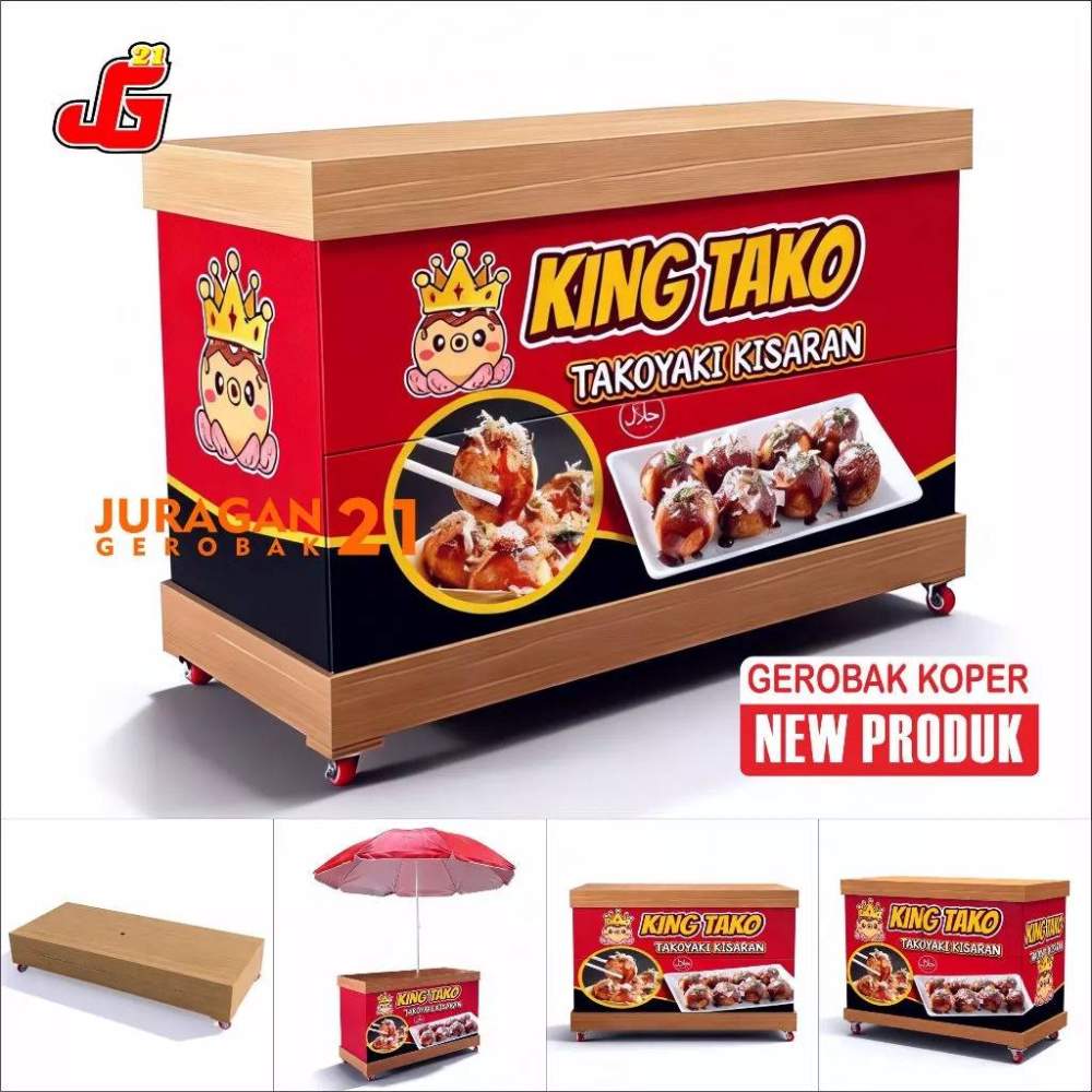 Booth Portable Gerobak Lipat Model Koper Tambahan Branding Stiker Vnyl untuk Jualan Kekinian Gratis Desain Gambar